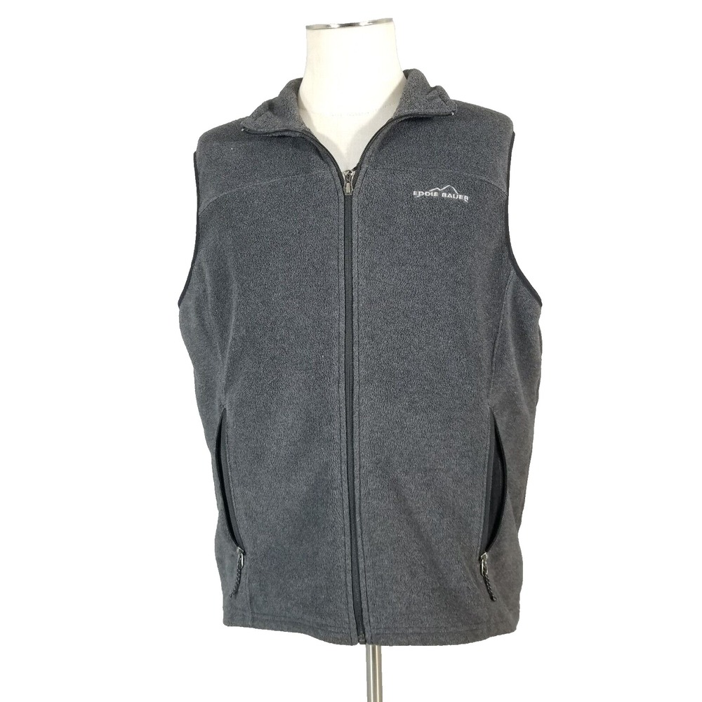 Eddie Bauer Vest Mens Large Gray Fleece Outdoor Adventure Full Zip Jacket